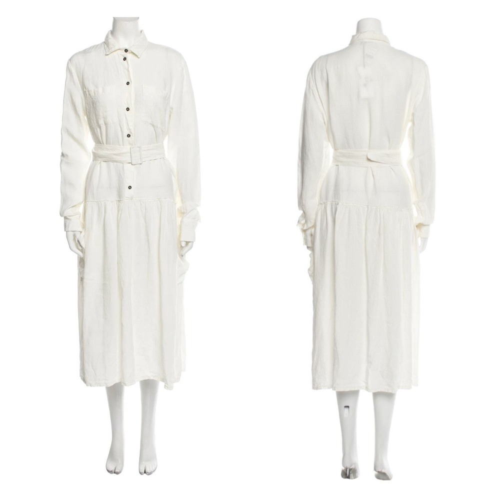 TOMAS MAIER Midi Shirt Dress Women 6 White Linen Long Sleeve Drop Waist Button
